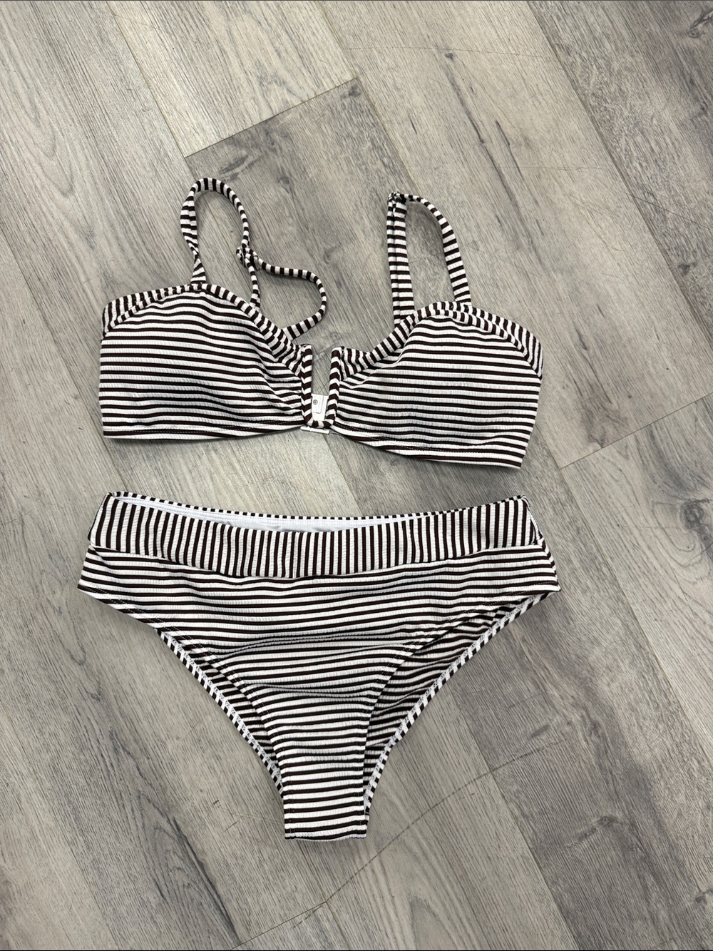 Brown & White Striped Bikini Set